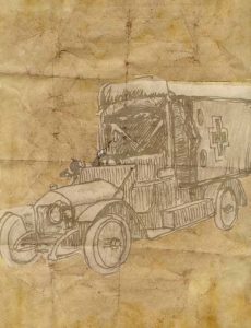 Sketch of WW1 ambulance for The Last Post by BK Duncan