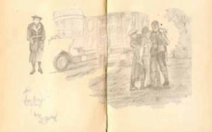 Sketch of wounded soldiers in WW1 for The Last Post by BK Duncan