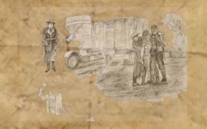 Sketch 2 of wounded soldiers in WW1 for The Last Post by BK Duncan