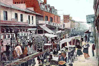 Chrisp street market Poplar. Setting for May Keaps series by BK Duncan