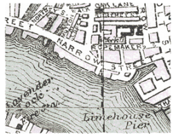 1920 map of Limehouse Reach in River Thames. 