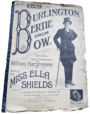 Burlington Bertie original music sheet 1914. Photo of Ella Shields