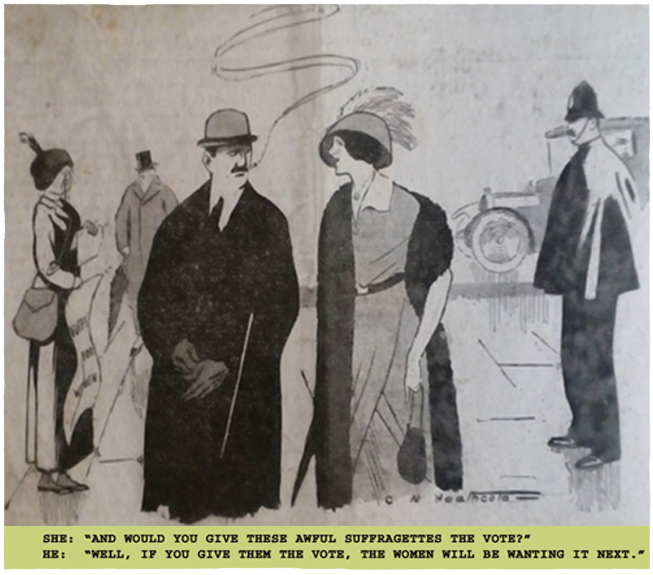 1913 Votes for women cartoon. Ruth Wade