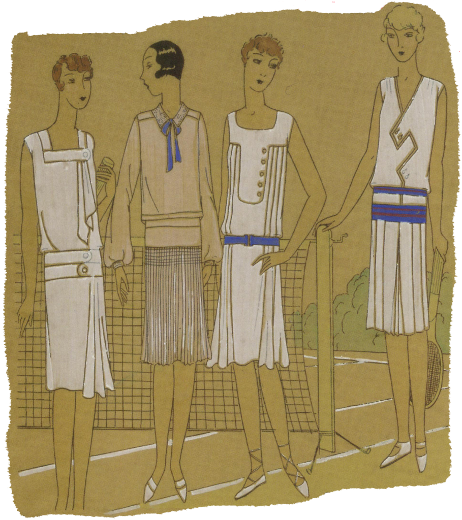 1920's fashionably dressed female tennis players. Research Ruth Wade