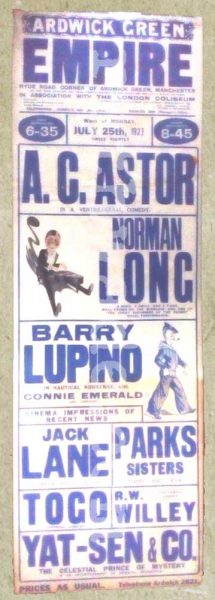 Ardwick Green Empire Variety Theatre playbill 1927.