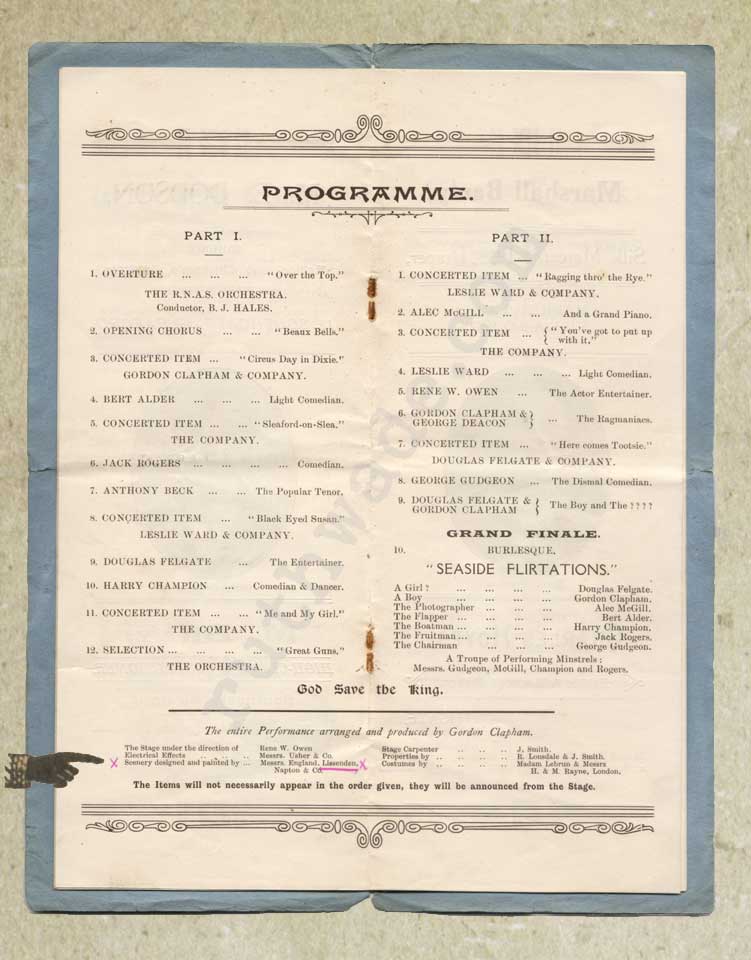 1918 programme for variety show for St Dunstan's page 5