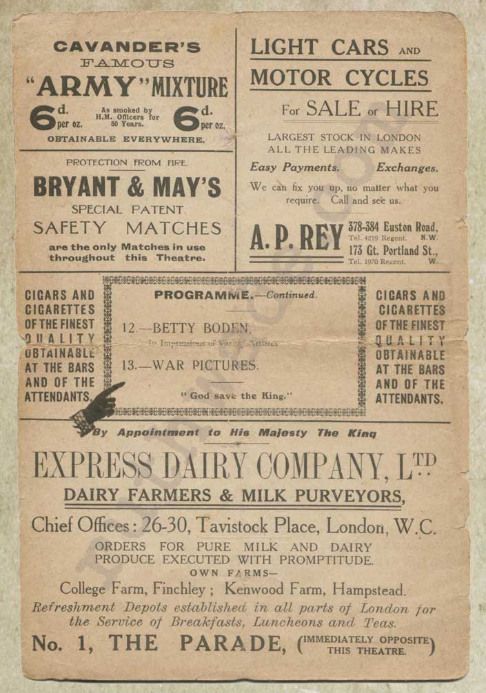 Golders Green Hippodrome variety programme 1914 page 8