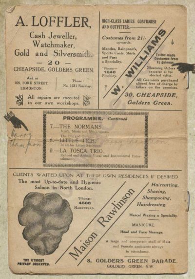 Golders Green Hippodrome variety programme 1914 page 6
