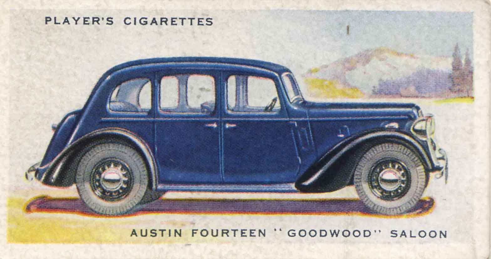 Austin Fourteen Goodwood Saloon. 1937 cigarette card.