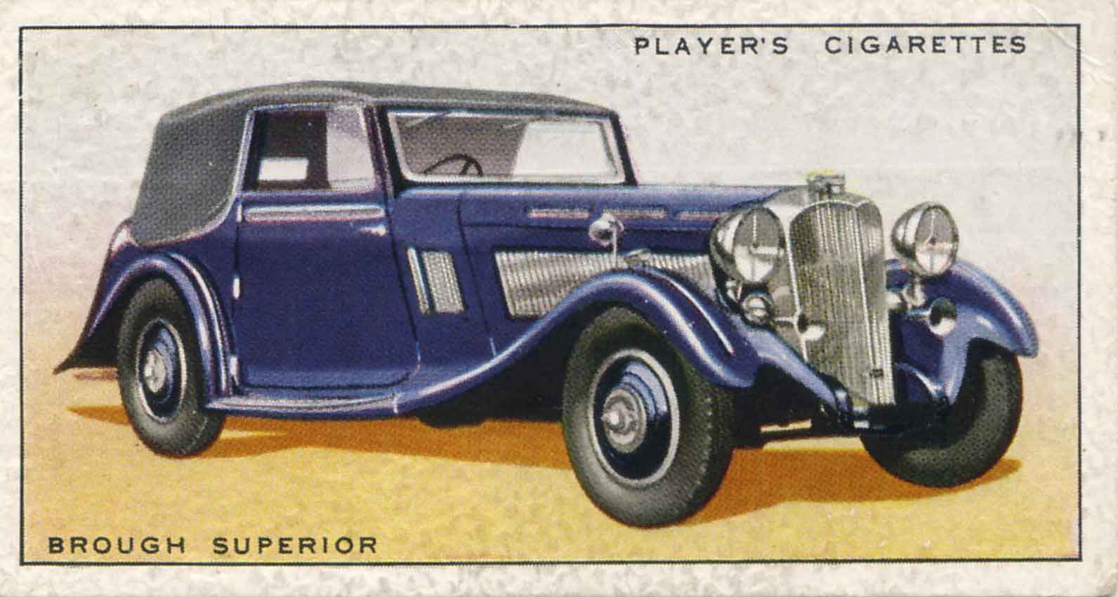 Brough Superior sports car. 1937 cigarette card.