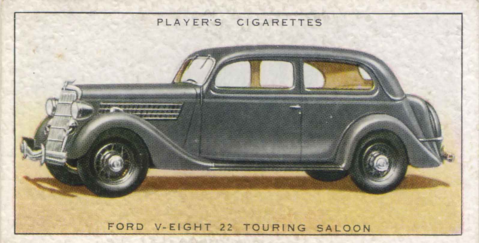 Ford V-Eight 22 Touring Saloon. 1937 cigarette card.