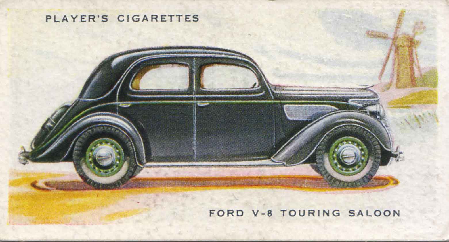 Ford V8-Touring Saloon. 1937 cigarette card.