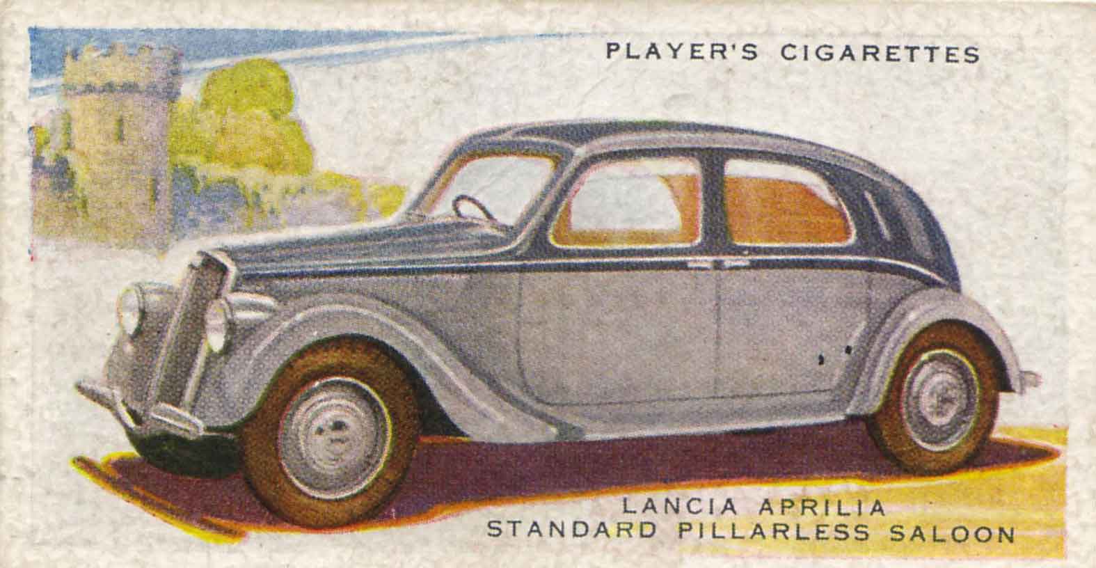 Lancia Aprilia Standard Pillarless Saloon. 1937 cigarette card.