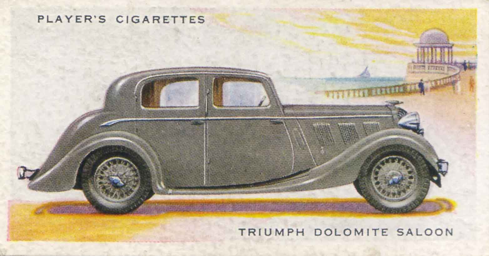 Triumph Dolomite Saloon. 1937 cigarette card.