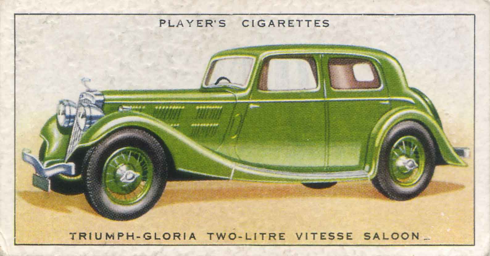 Triumph-Gloria Two-Litre Vitesse Saloon. 1937 cigarette card.