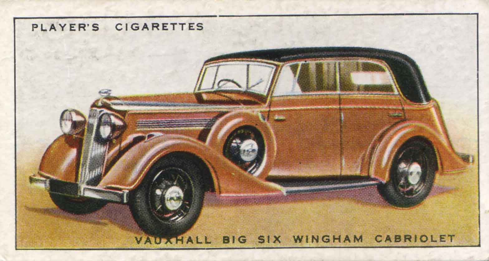 Vauxhall Big Six Wingham Cabriolet. 1937 cigarette card.